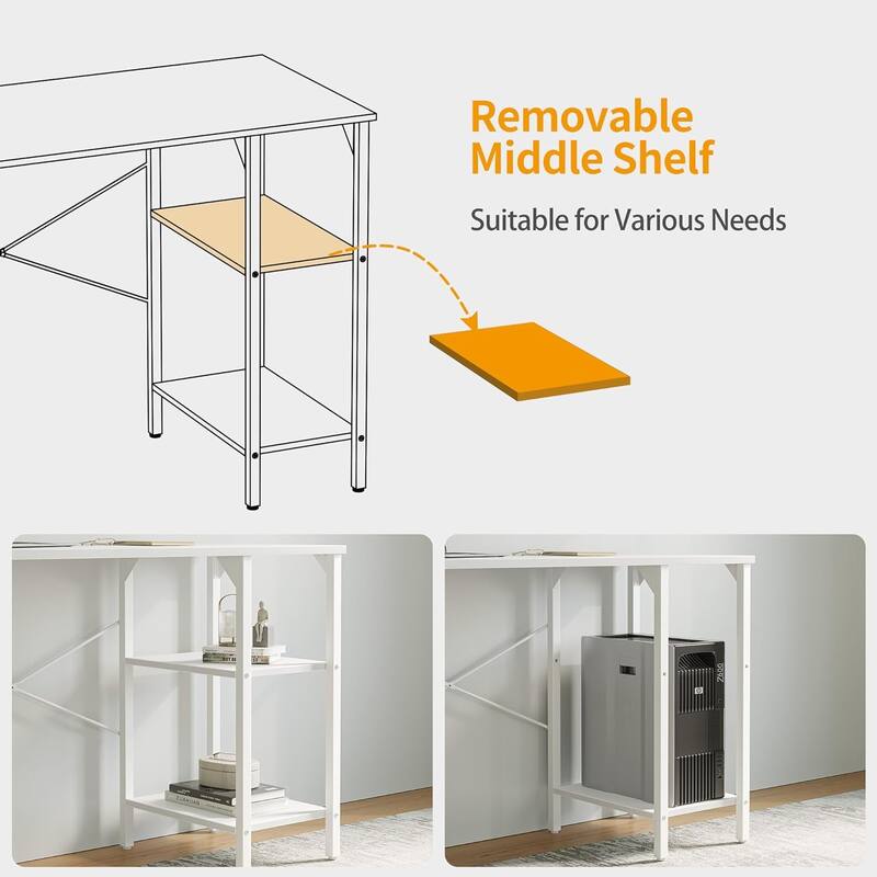 FEZIBO Small Computer Desk, 35 Inch Home Office Desk with Storage Shelves, Study Writing Desk