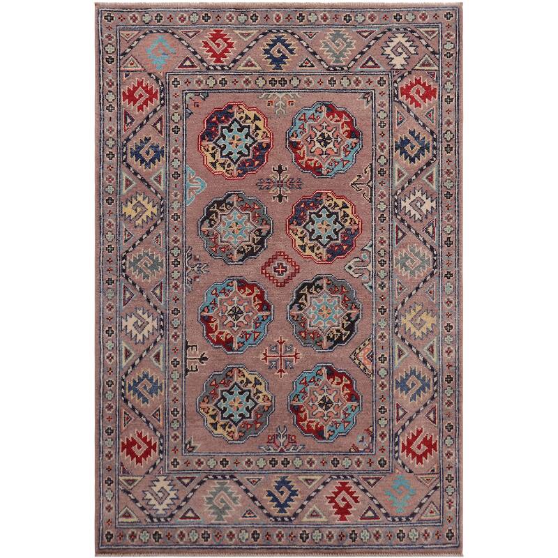 Bohemian Kazak Carl Light Purple/Light Purple Wool Rug - 3'4'' x 5'0''