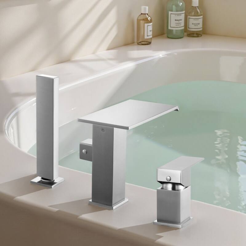Roman Tub Faucet 3 Hole Waterfall Bathtub Faucet with Shower Head 1 Handle - 8.66” x 7.48” x 3.86”