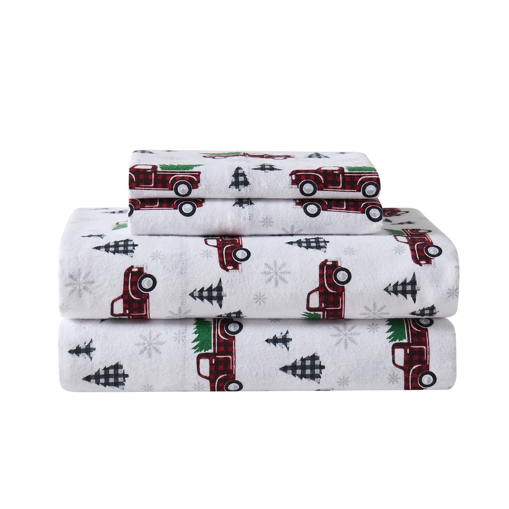 Truly Soft Printed and Solid Cotton Flannel 4 Piece Sheet Set