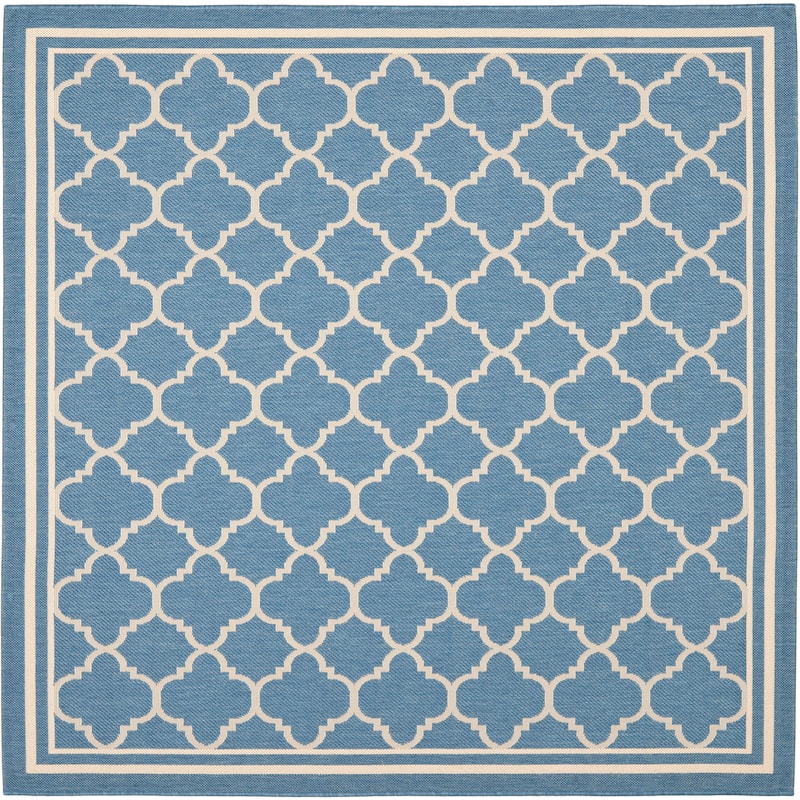SAFAVIEH Courtyard Kristelle Indoor/ Outdoor Waterproof Patio Backyard Rug - 7'10" Square - Blue/Beige