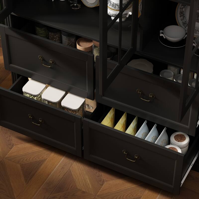 78.7" Combo Buffet Bookcase Storage Cabinet Glass Bookshelf Display