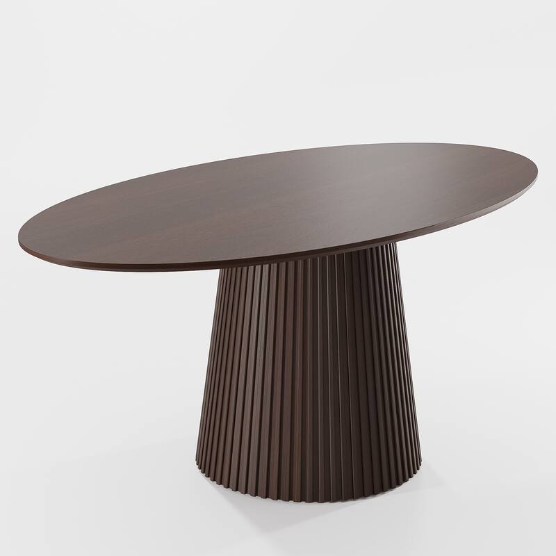 Modern Oval Wooden Dining Table - 79" Large Size, Sturdy Fluted Base, Natural Oak Finish for Dining Room