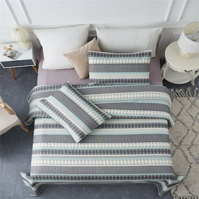 3-piece Striped Quilt Set Reversible Coverlets Bedding Set