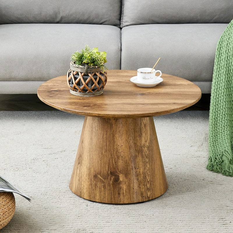 Natural Wood Grain MDF Round Coffee Table - 25.6" Diameter, 15.7" Height.Natural Wood Grain Texture Sticker
