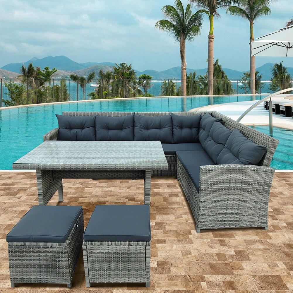 6 Piece Patio Furniture Set Outdoor Sectional Sofa for Pool
