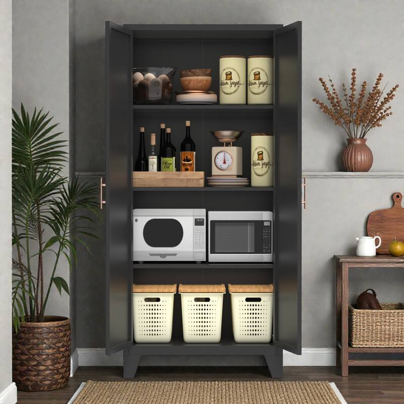 61'' Metal Storage Cabinet with Shapely Doors, Adjustable Shelves, Tall Steel Organizer for Bedroom, Living Room or Office
