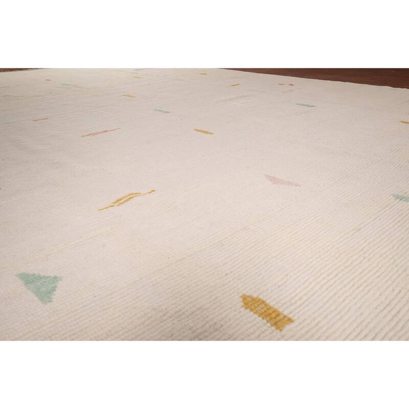 Ivory Palace Size Moroccan Oriental Area Rug Hand-Knotted Wool Carpet - 11'10"x 18'7"