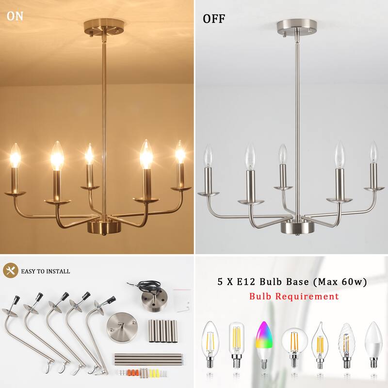 5-Light 24.04 in. Classic Chandelier for Kitchen Living Room