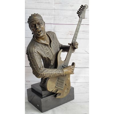 Jimi Hendrix Guitarist Musician Bronze Statue Sculpture Figure 18 Inches X 17 Inches