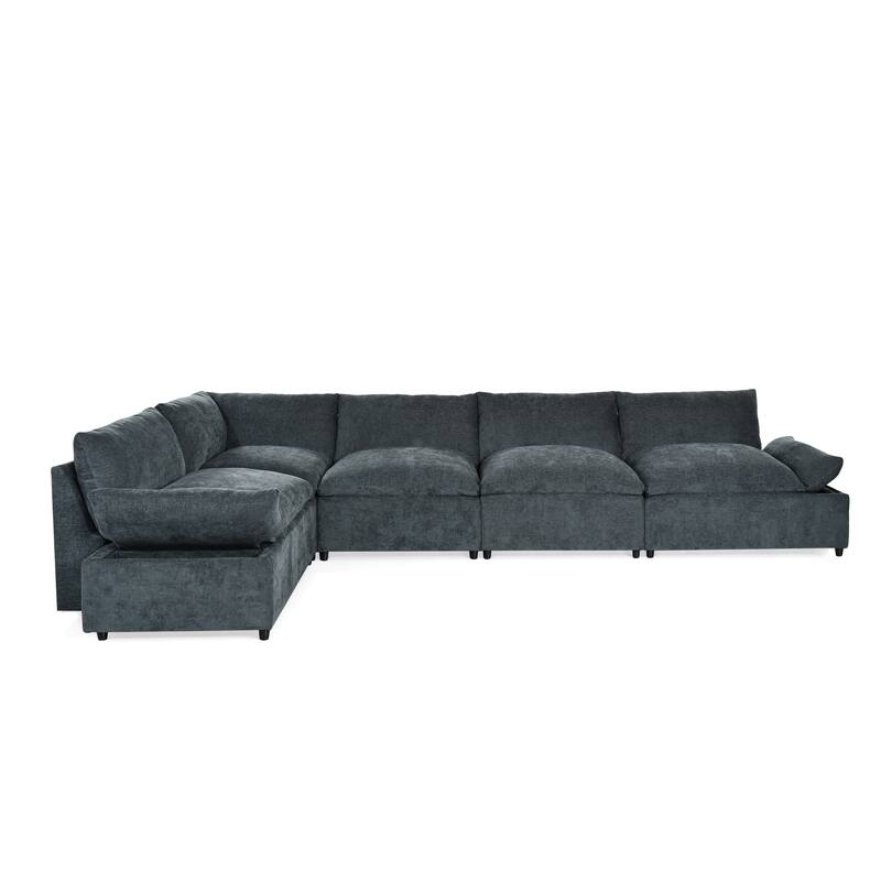 L-Shaped Modular Sectional Sofa, Comfy Upholstered 5 Seater Sofa, Corner Sofa with Hidden Storage Compartments