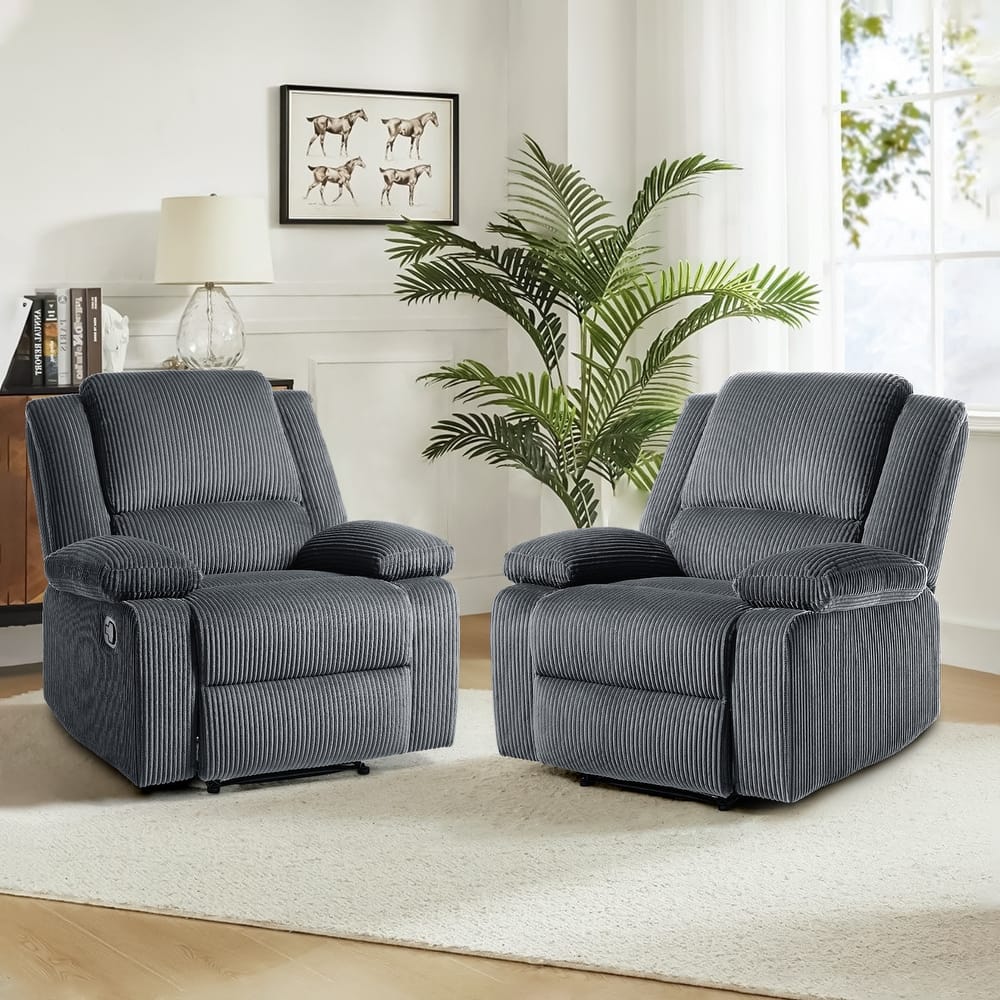 2 Set Corduroy Manual Recliner Glider Club Chair with Footrest
