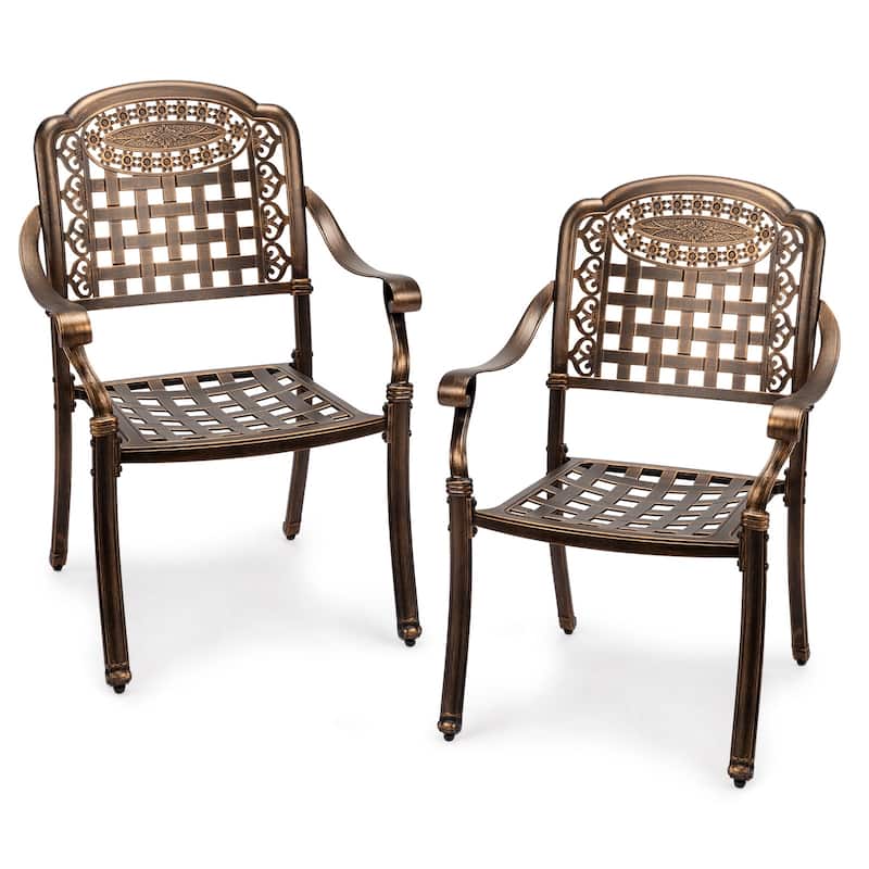 Outdoor Bronze Cast Aluminum Chairs Set Rust-Resistant Patio Seating for Garden Pool Balcony - 26”W x 25”D x 36”H