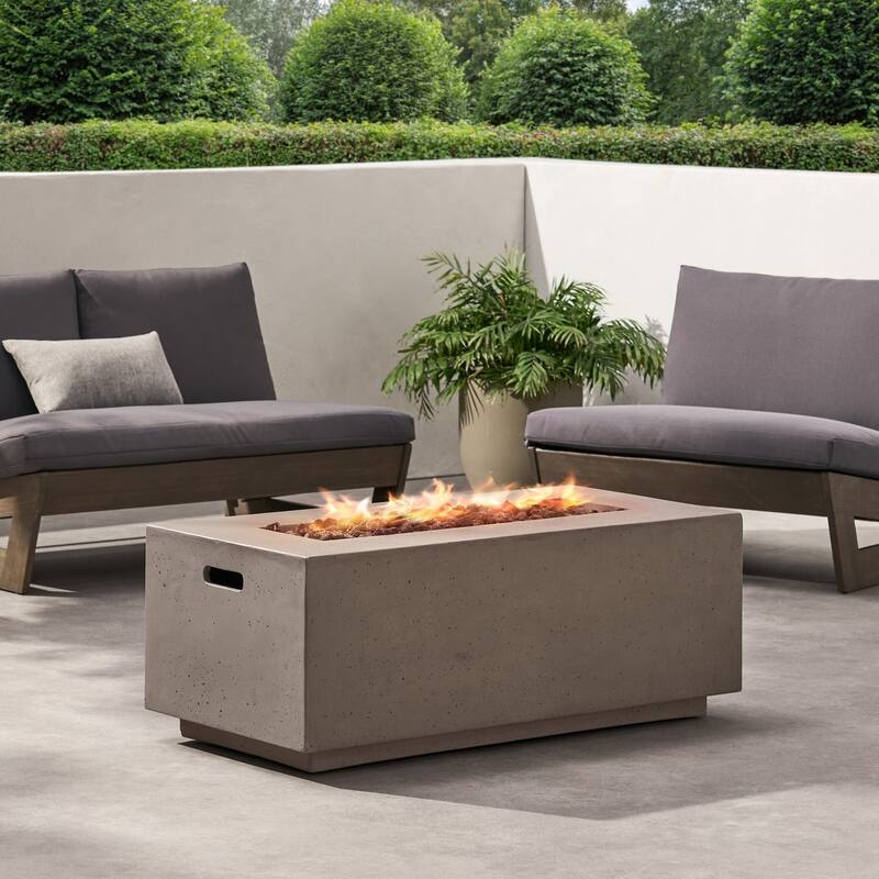 19 in. W x 40.25 in. L x 15 in. H Concrete Rectangle Propane Gas Burning Outdoor Fire Pit - light grey