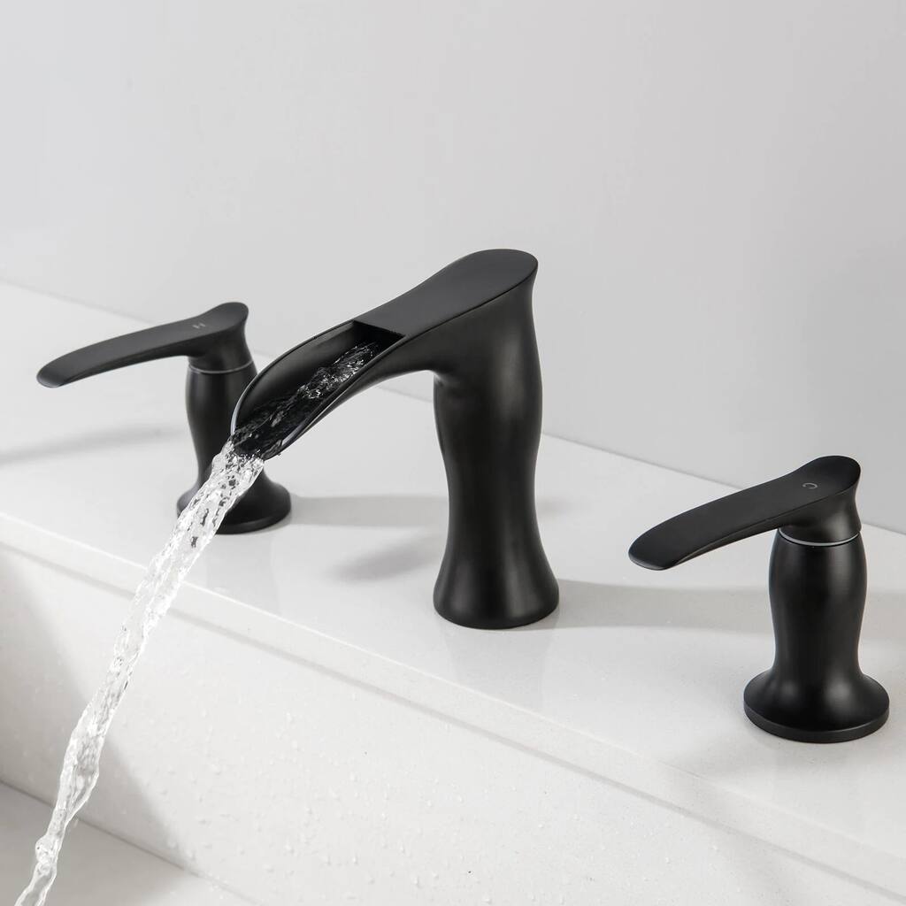 Widespread Matte Black Waterfall Bathroom Faucet, 8in. Sink Faucet