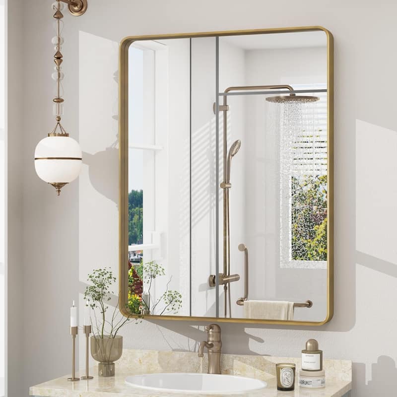 Aluminum alloy Framed Tempered Glass Wall Bathroom Vanity Mirror - 30" x 22" - Gold