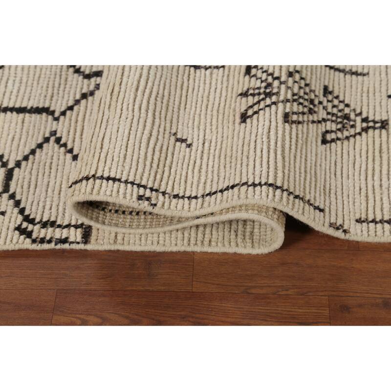 Ivory Moroccan Abstract Area Rug Handmade Wool Carpet - 5'9"x 9'10"