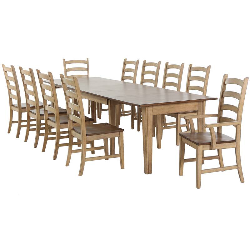 Extendable Dining Set 12 Seater, Rectangular Table & Armchairs, Rustic Style