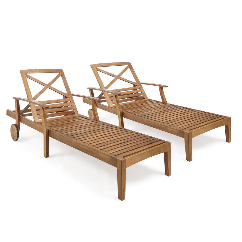 Perla Outdoor Acacia Wood Chaise Lounge (Set of 2) by Christopher Knight Home