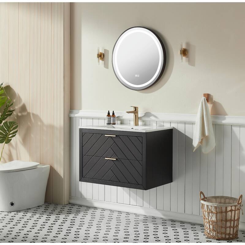 30-inch Wall-Mounted Floating Single Vanity with Ceramic Sink