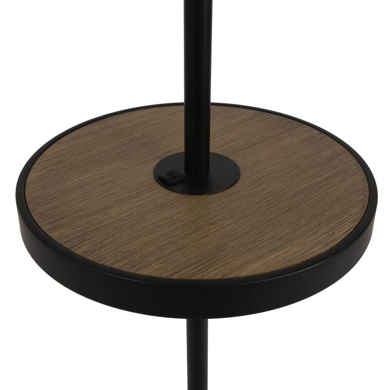 2 Set-57" Traditional Iron Tray Table Floor Lamp with Linen Drum Shade