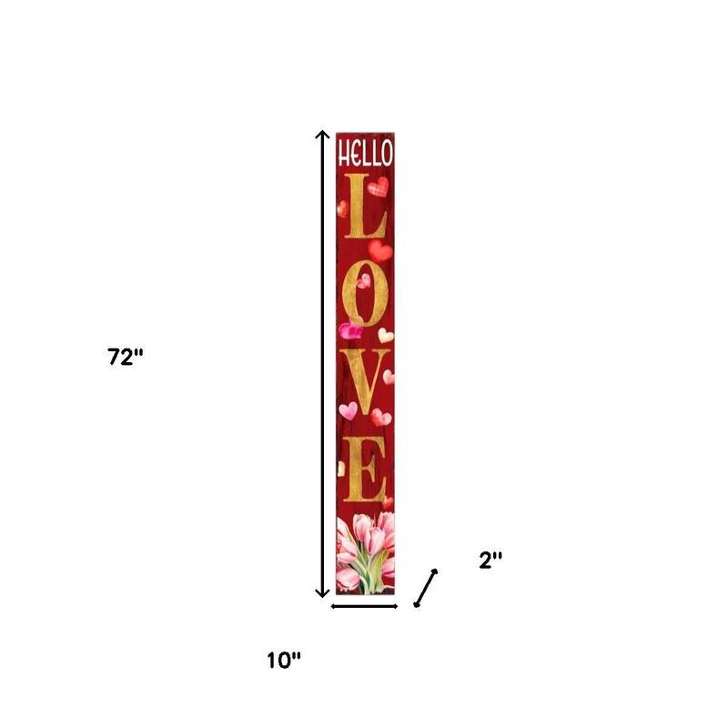 HomeRoots 72" Red And Gold Solid Wood Hello Love Valentine's Day Porch Sign