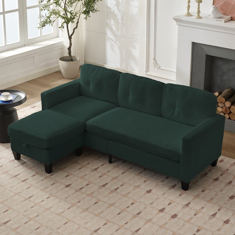 Mixoy 76'' L-Shaped Small Sofa Couch,3-Seater Corduroy Sectional Sofa with Storage Ottoman