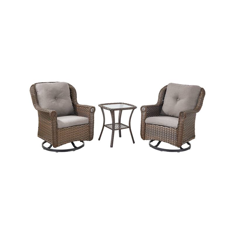 Outdoor Patio 2 Swivel Chairs with Side Table Brown - Grey
