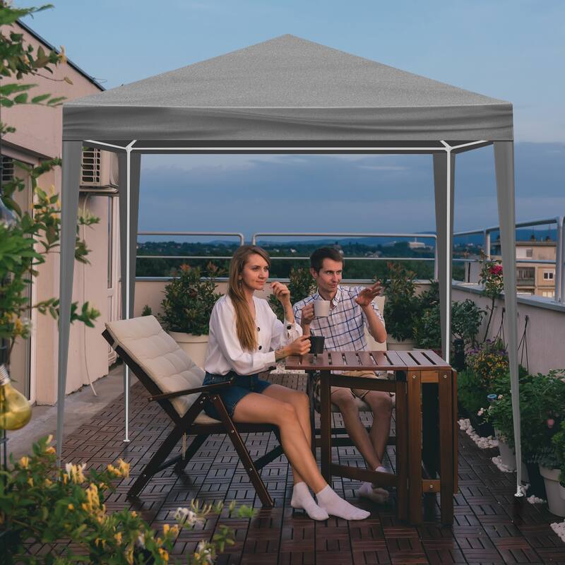 6.5x6.5 ft Grey Outdoor Waterproof PE Fabric Canopy Tent with Iron Frame and Sun Rain Protection