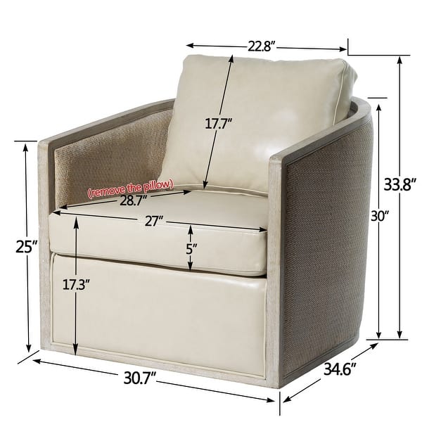 dimension image slide 7 of 12, KINWELL 31"W Oak Frame Upholstered Swivel Barrel Armchair