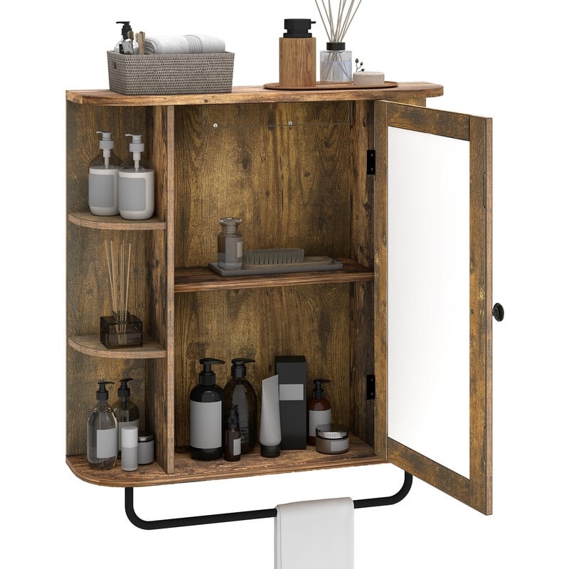 Wall Mounted Bathroom Medicine Cabinet with Mirror Door and Removable Shelf