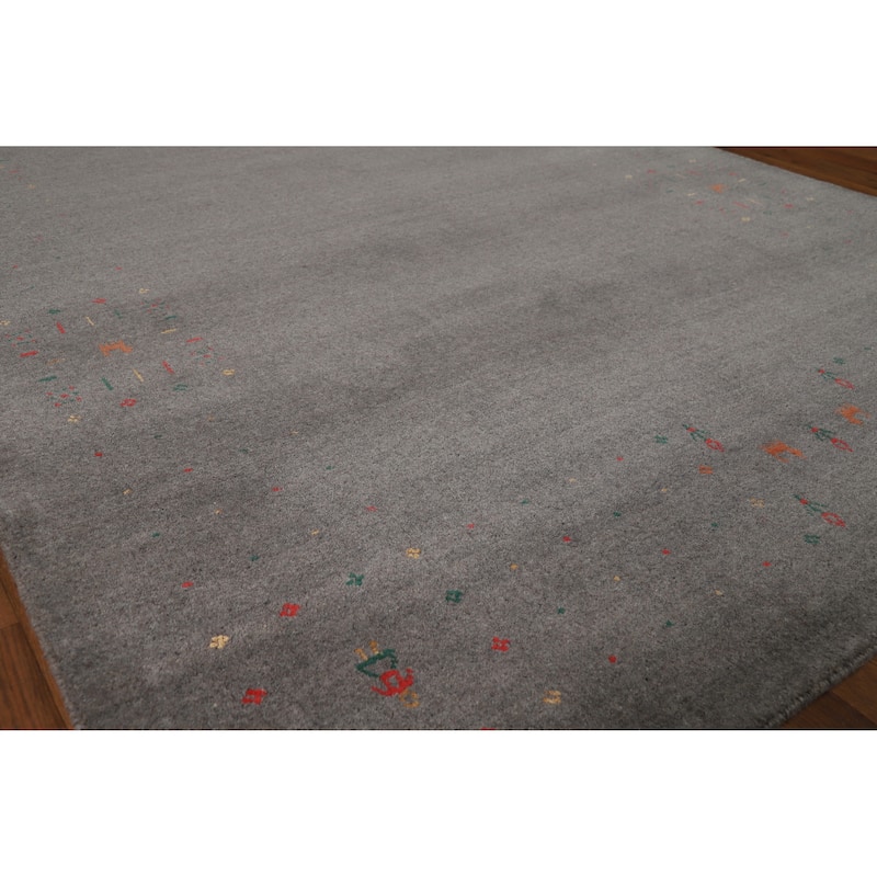 Hand Knotted Oriental 100% Wool Carpet Tribal Tribal Greys & Charcoal Gabbeh Area Rug - 8' 2'' X 5' 2''