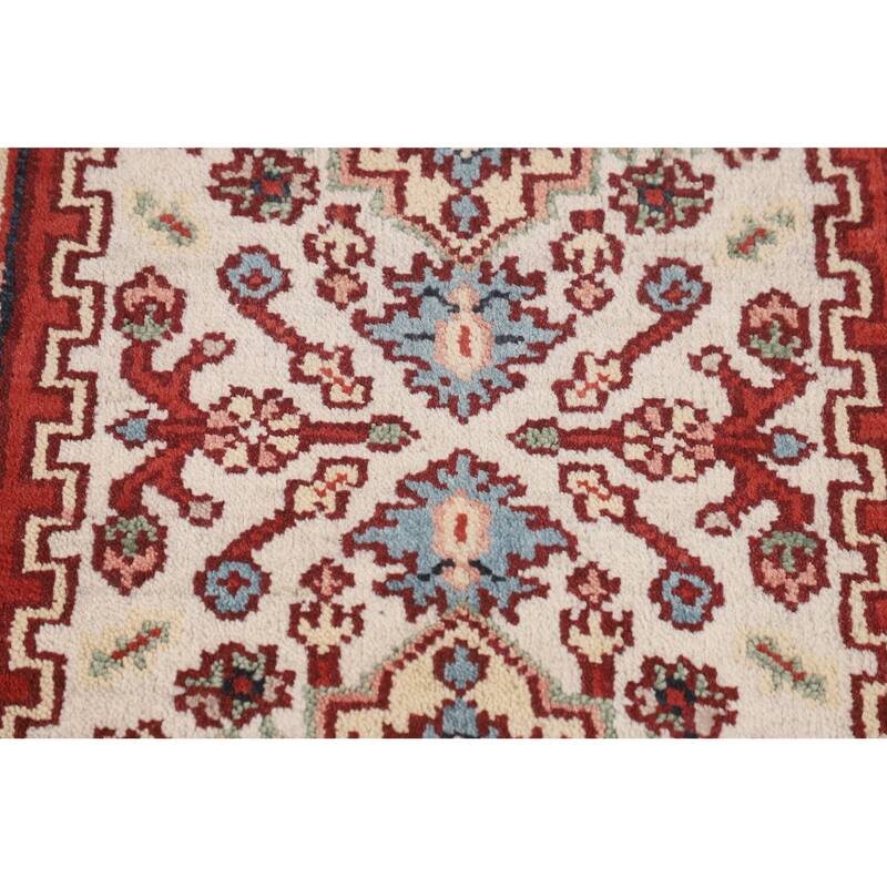 Ivory Geometric Heriz Serapi Runner Rug Hand-Knotted Wool Carpet - 2'6"x 7'10"