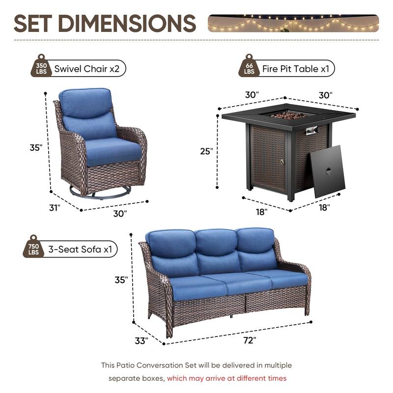 Pocassy 30 In Outdoor Propane Fire Pit Table Patio Sofa Chair Set.