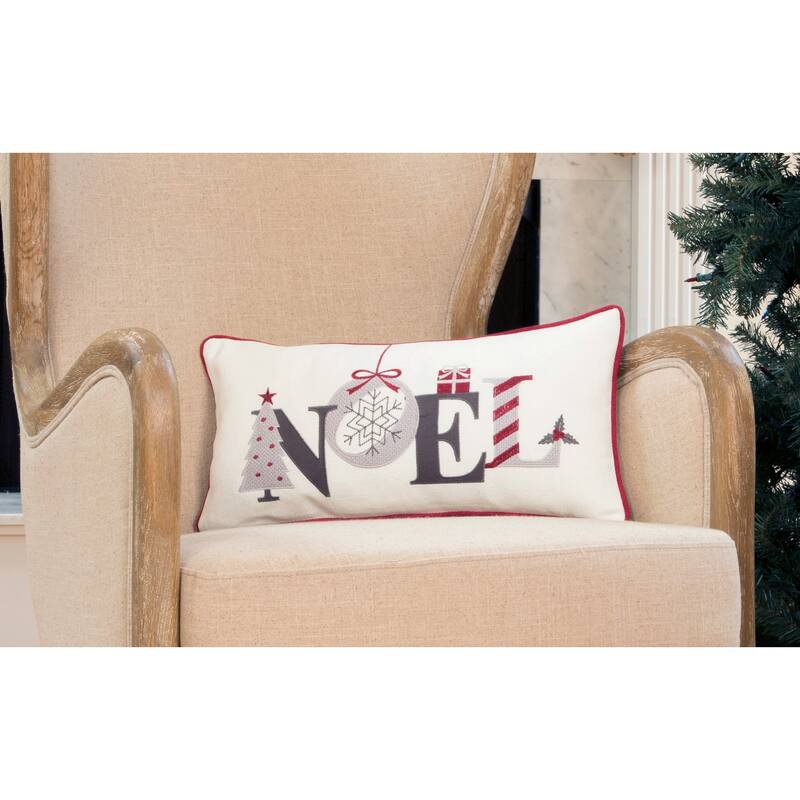 Noel Embroidered Christmas Pillow, 10 by 20-Inch
