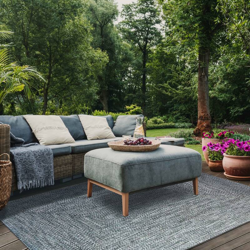 Superior Modern Rustic Bohemian Reversible Multi-Tone Braided Indoor Outdoor Area Rug - 6' X 9' - Lagoon Breeze-White