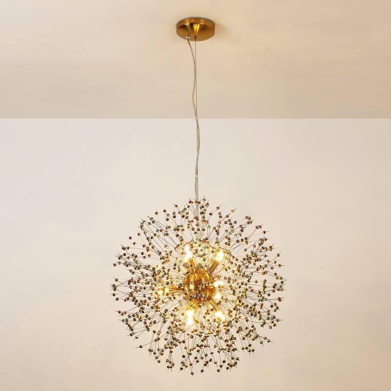 9-Light Modern Glam Sputnik Starburst Globe Pendant Linear Firework Crystal Chandelier for Living Room