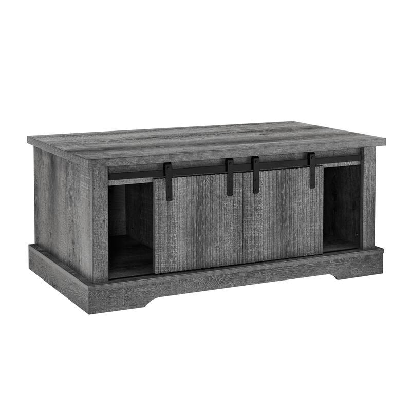 41.3 Inch Coffee Table with Storage and Sliding Wood Door, Farmhouse and Industrial Cocktail Table with Adjustable Shelv