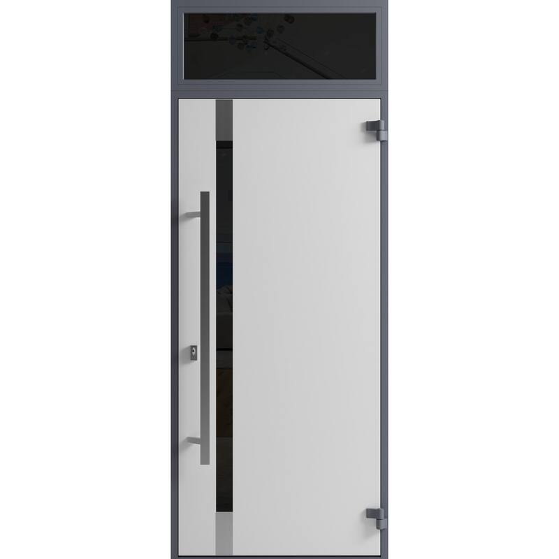 Front Exterior Prehung Steel Door Ronex 1011 Grey Stainless Inserts Entry Metal Painted W36xH80 Left hand Inswing