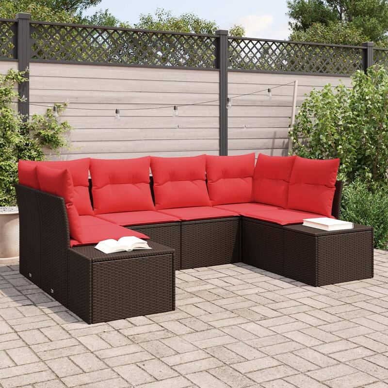 vidaXL 6 Piece Garden Sofa Set with Cushions - 92.1×60.6×27.2 - Brown