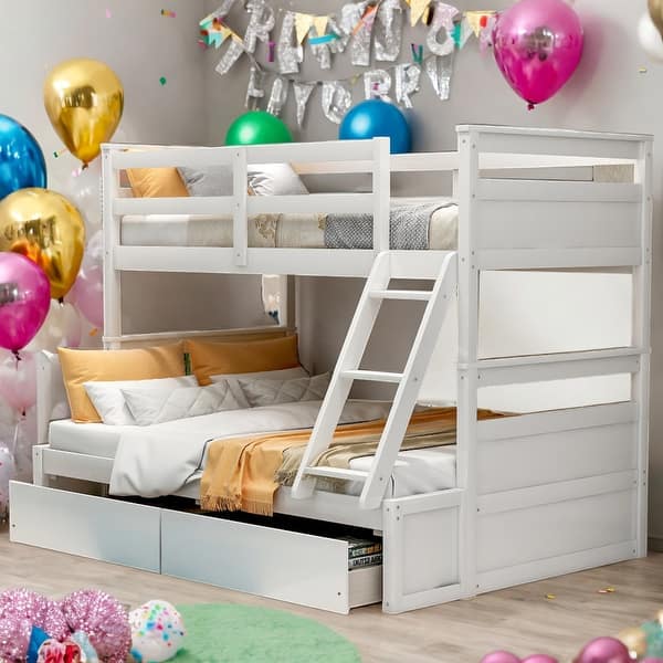slide 2 of 16, Multi-function Twin over Full Bunk Bed With Storage Drawers,Sturdy Frame For Bedroom White