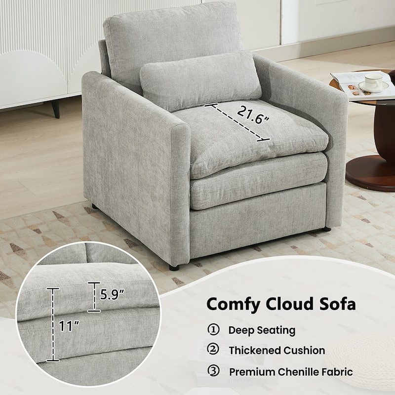 31.9" Comfy Cloud Armchair,Oversized,Plush Upholstered,Double Cushion
