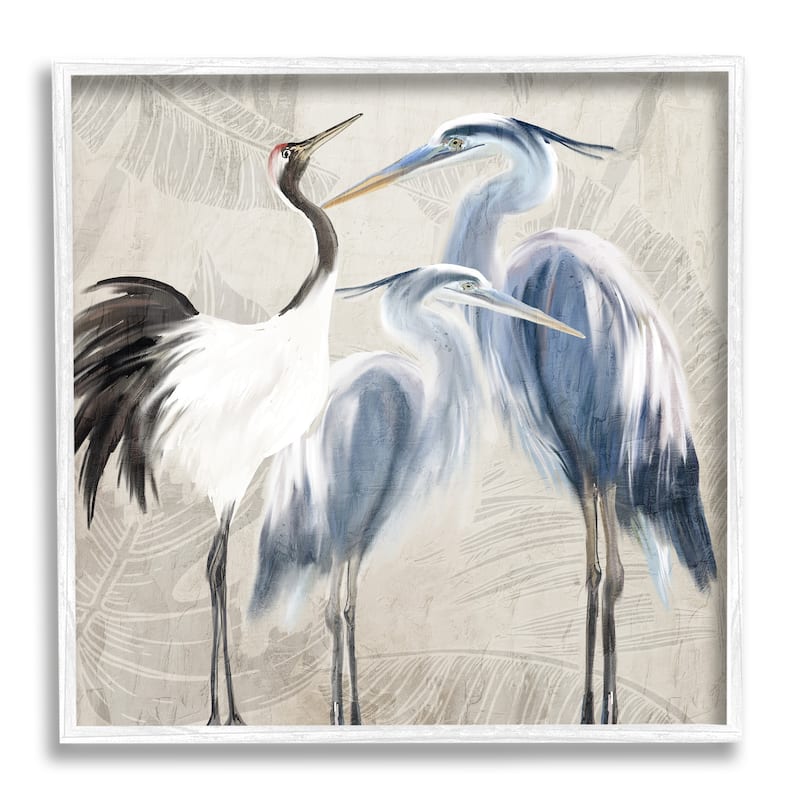 Stupell Leaf Patterned Crane Heron Birds Framed Giclee Texturized Wall Art, Design By Kim Allen - 17 x 17 - White