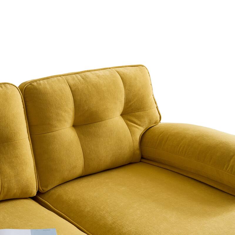 Velvet Sectional Sofas Couches with Pillow Top Arms and Upholstered Backrest, Modern L-Shaped Couches with Metal Legs