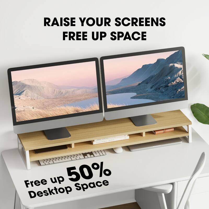 Fenge Dual Monitor Stand Riser for Desk, 42.5in Large Monitor Stand for 2 Monitor - 42.5x9.2x5.4 inches