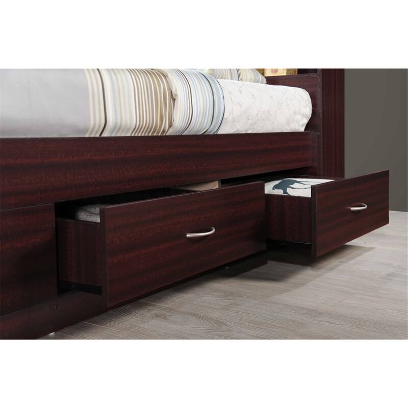 Twin Captain Storage Bed with 3 Drawers and Headboard, Mahogany Finish, Modern Space-Saving Design