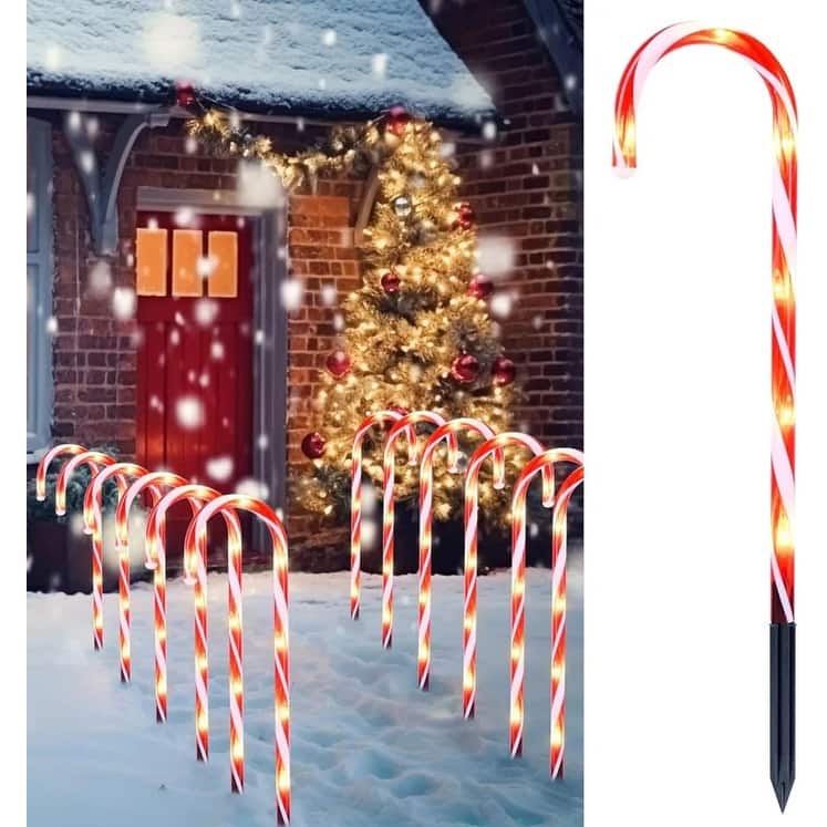 12Pcs Christmas Candy Cane Pathway, 12" - White and Red