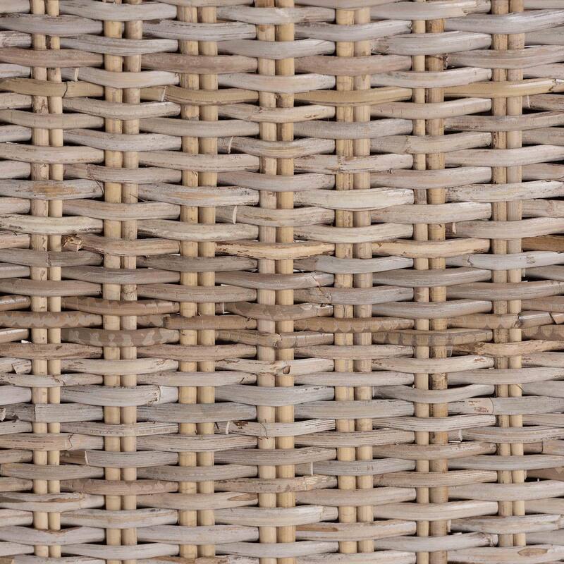 Toby Modern Bohemian Grey Kubu Rattan and Rustic Taupe Finished Mahogany Wood Counter Stool