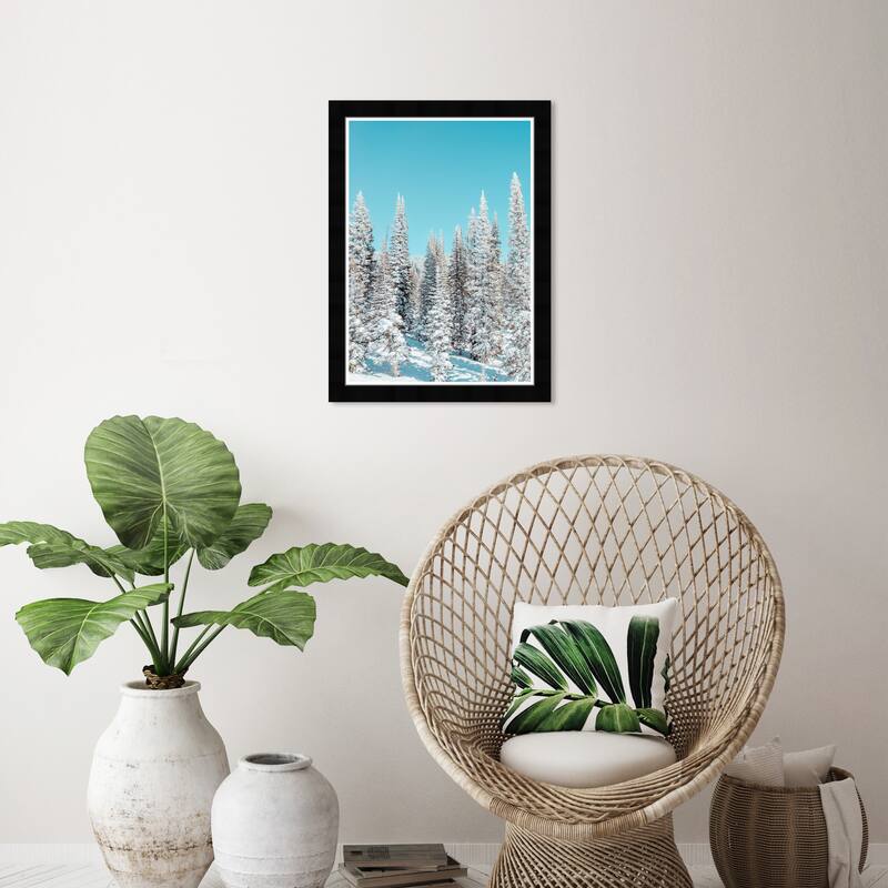 Wynwood Studio Prints Holiday and Seasonal Snowy Pine Trees Blue and Light Blue Rustic Wall Art Canvas Print - Black