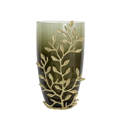 A&B Home Capri Aluminum Leaf Glass Vase - Green/Gold